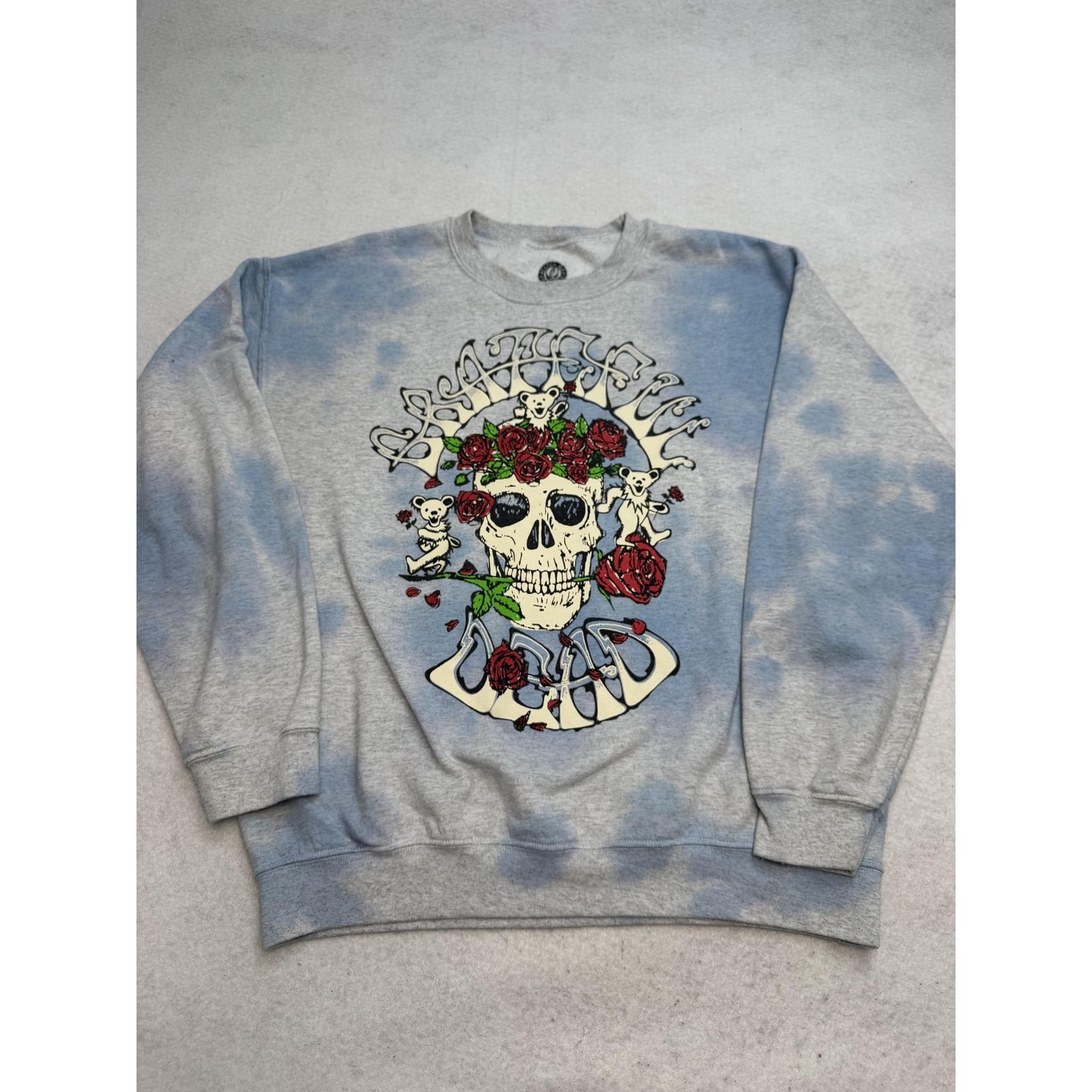 Grateful Dead Ripple Sweatshirt Mens Large Blue Tie Dye Skull Roses Bears